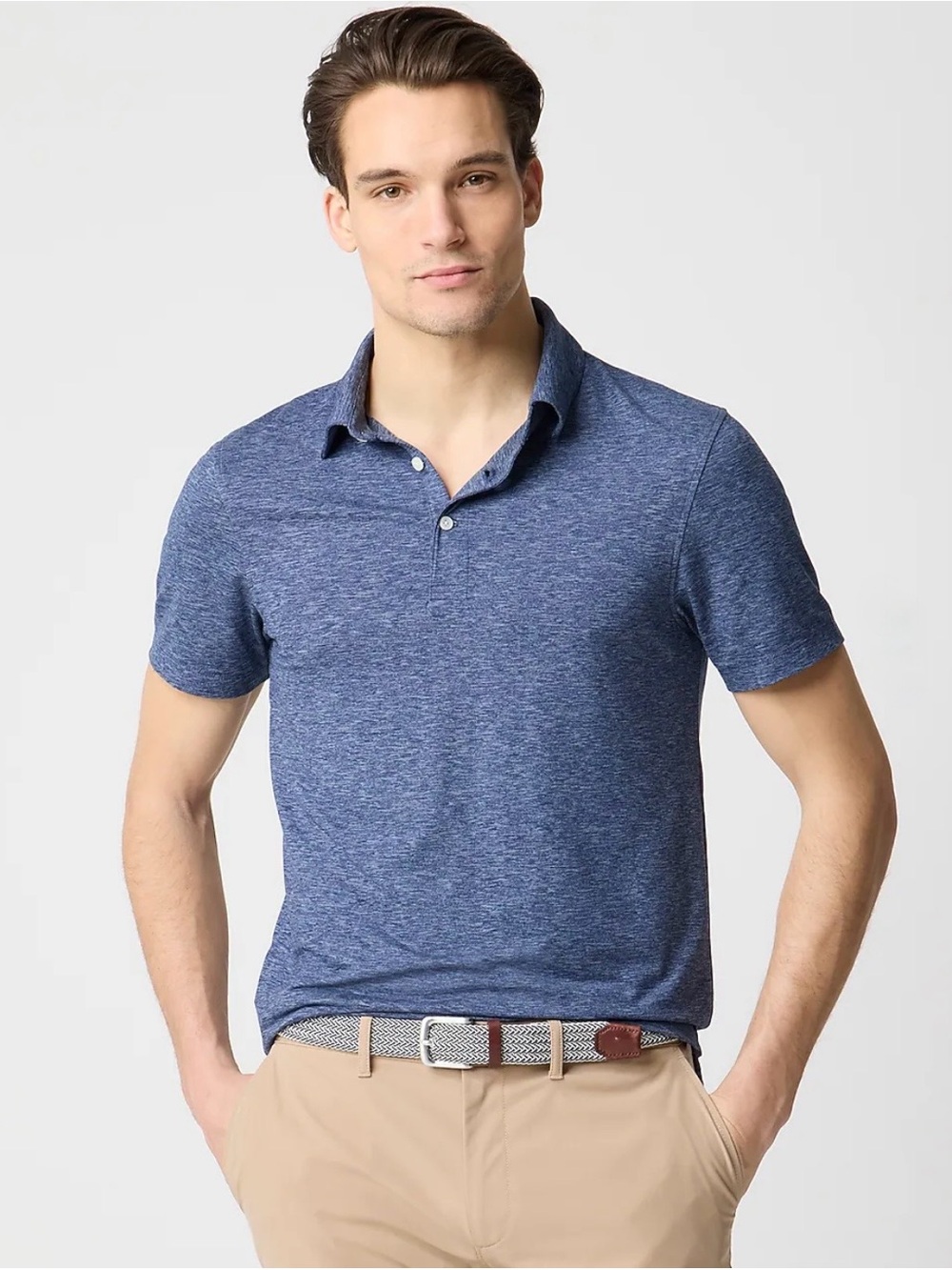 J. Crew Men's Blue Heather Performance Polo Shirt - Large